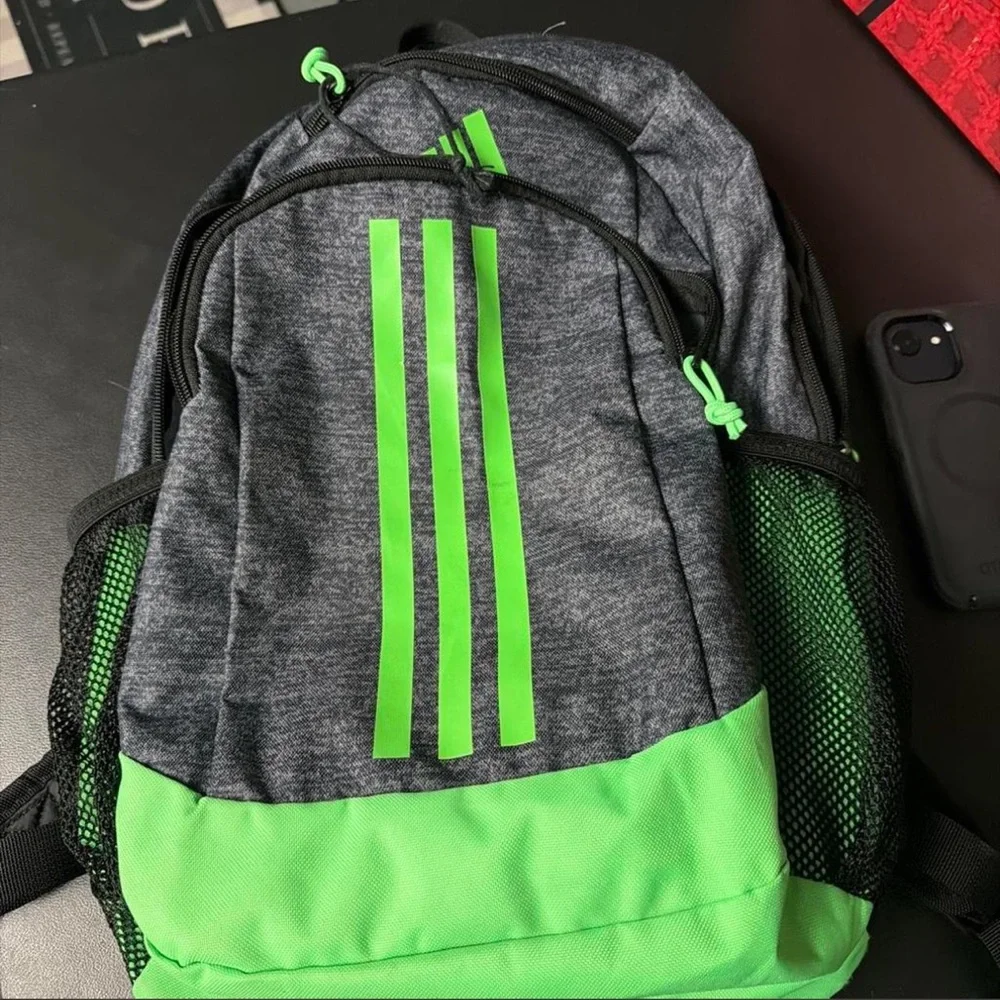 adidas Gray and Neon Green Men's Athletic Backpack